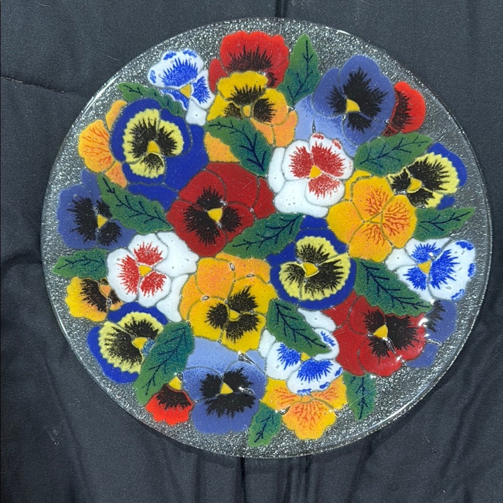 Colorful Floral Glass Plate
